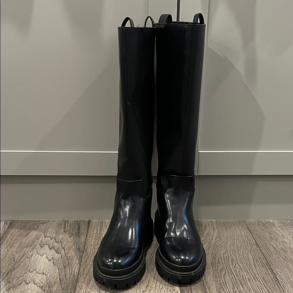 H&M Black Knee High Lug Boot